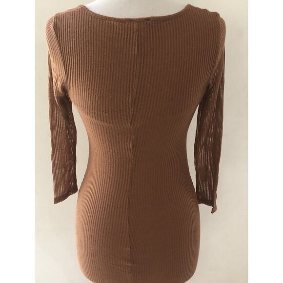 Express Women Brown Casual Dress XS Knitted Sheer Fabric Lined Mid Length - Picture 5 of 7